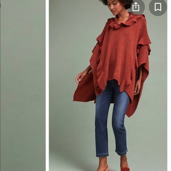 Troubadour Anthropologie Yak Wool Rust Ruffle Cape Poncho Sweater Soft Hooded OS - Picture 8 of 8